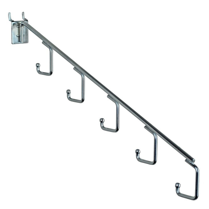 Azar Displays 15"L Five Hook Chrome Waterfall Faceout Hook. 1.25" Between Each Station: Hooks 0.25" Diameter, 10-Pack (700860)