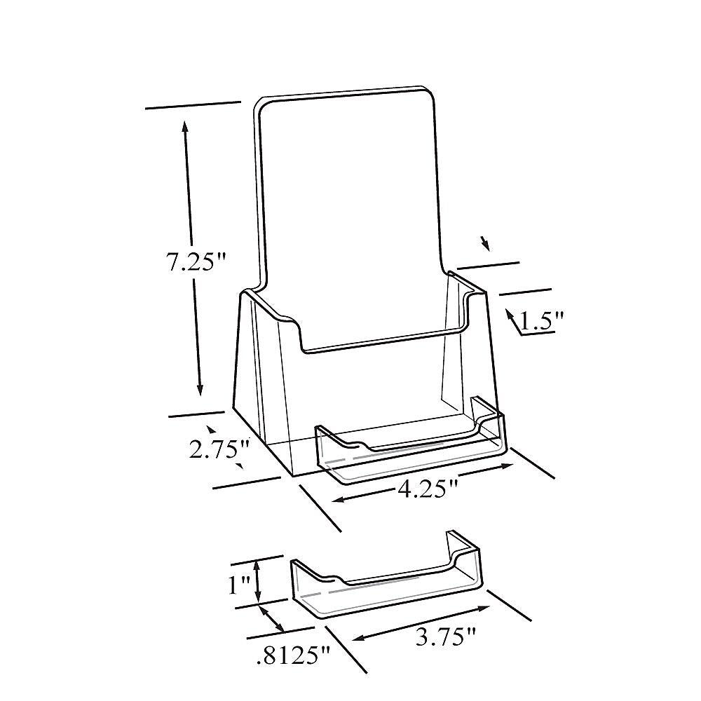 Azar Brochure Holder, 4.125" x 7.25", Vertical, Freestanding, Clear, Acrylic, 50/Pack (252922-50PK)