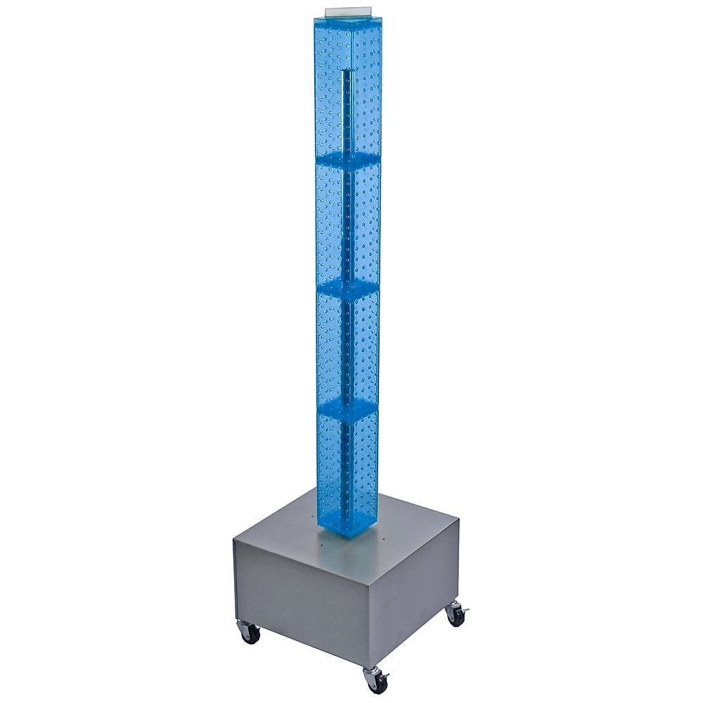 Azar 48"(H) x 4"(W) x 4"(D) 4-Sided Interlocking Pegboard Display Tower With Wheels, Blue