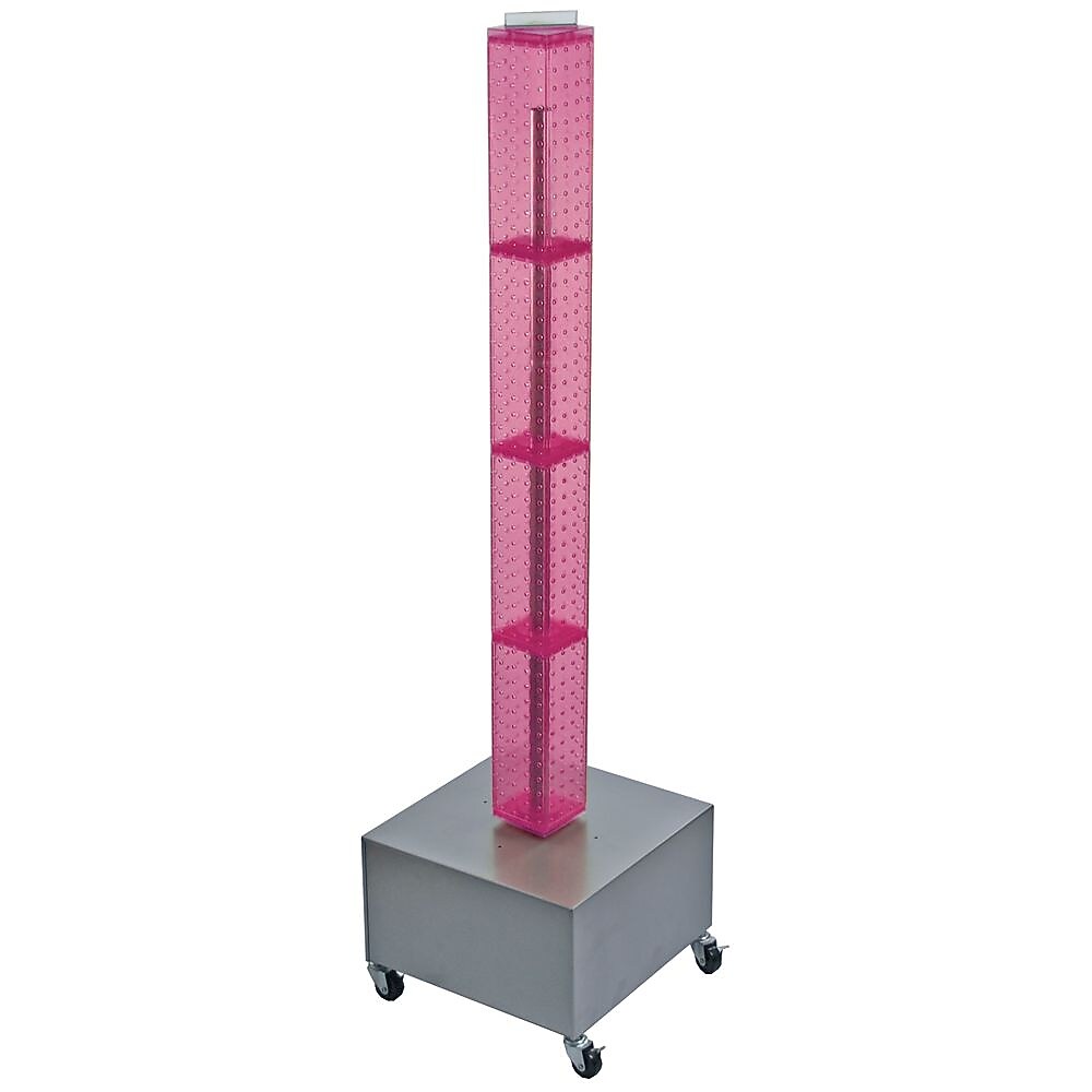 Azar 48"(H) x 4"(W) x 4"(D) 4-Sided Interlocking Pegboard Display Tower With Wheels, Pink