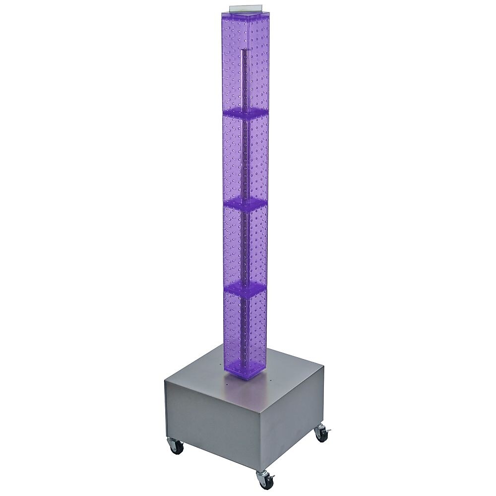 Azar 48"(H) x 4"(W) x 4"(D) 4-Sided Interlocking Pegboard Display Tower With Wheels, Purple