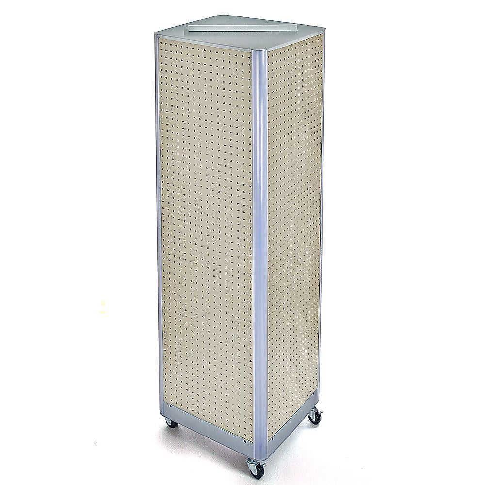 Azar® 60"(H) x 16"(W) 4-Sided Pegboard Floor Display With Wheels, Almond