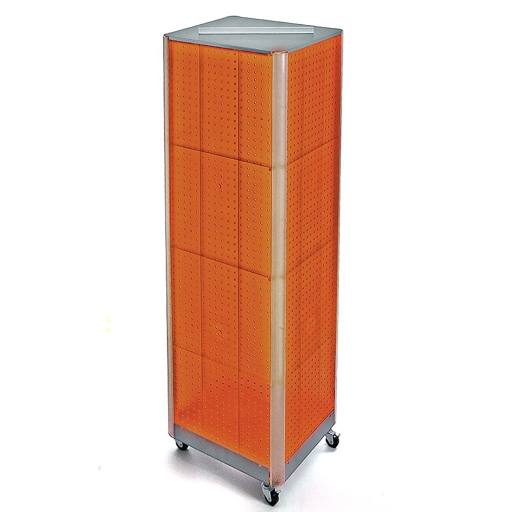 Azar 60" x 16" 4-Sided Pegboard Floor Display With Wheels, Orange (700406-ORG)