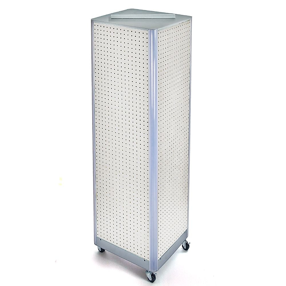 Azar® 60"(H) x 16"(W) 4-Sided Pegboard Floor Display With Wheels, White