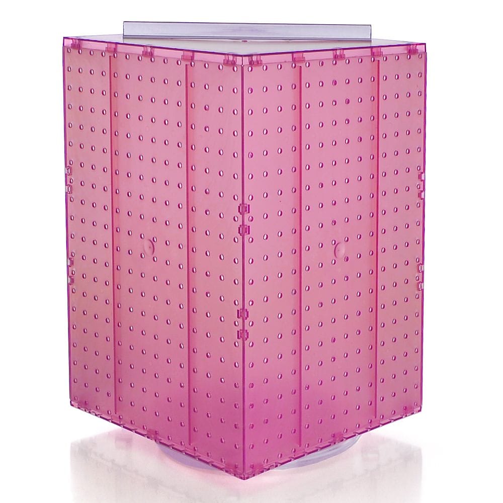 Azar® 20"(H) x 14"(W) x 14"(D) 4-Sided Revolving Pegboard Display, Pink Translucent