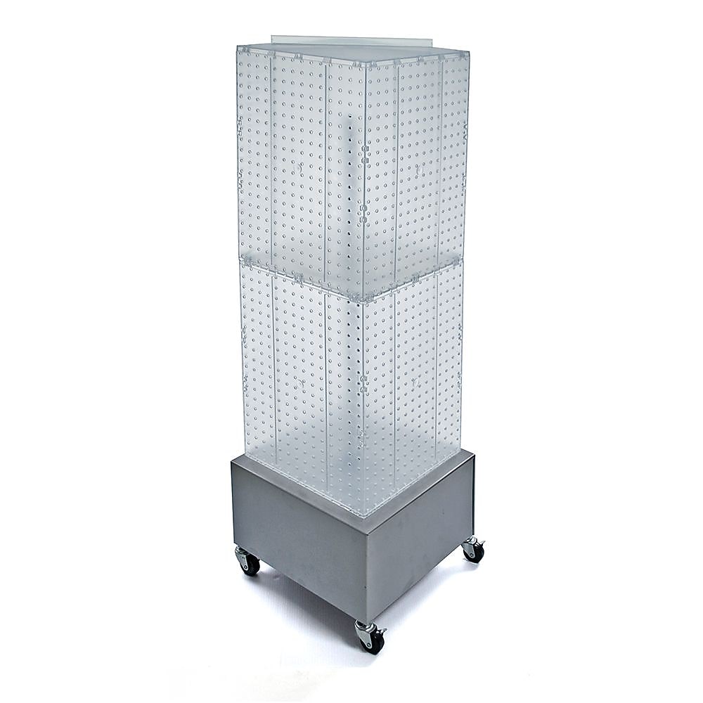 Azar® 40"(H) x 14"(W) x 14"(D) Wheeled 4-Sided Interlocking Pegboard Floor Display, Clear