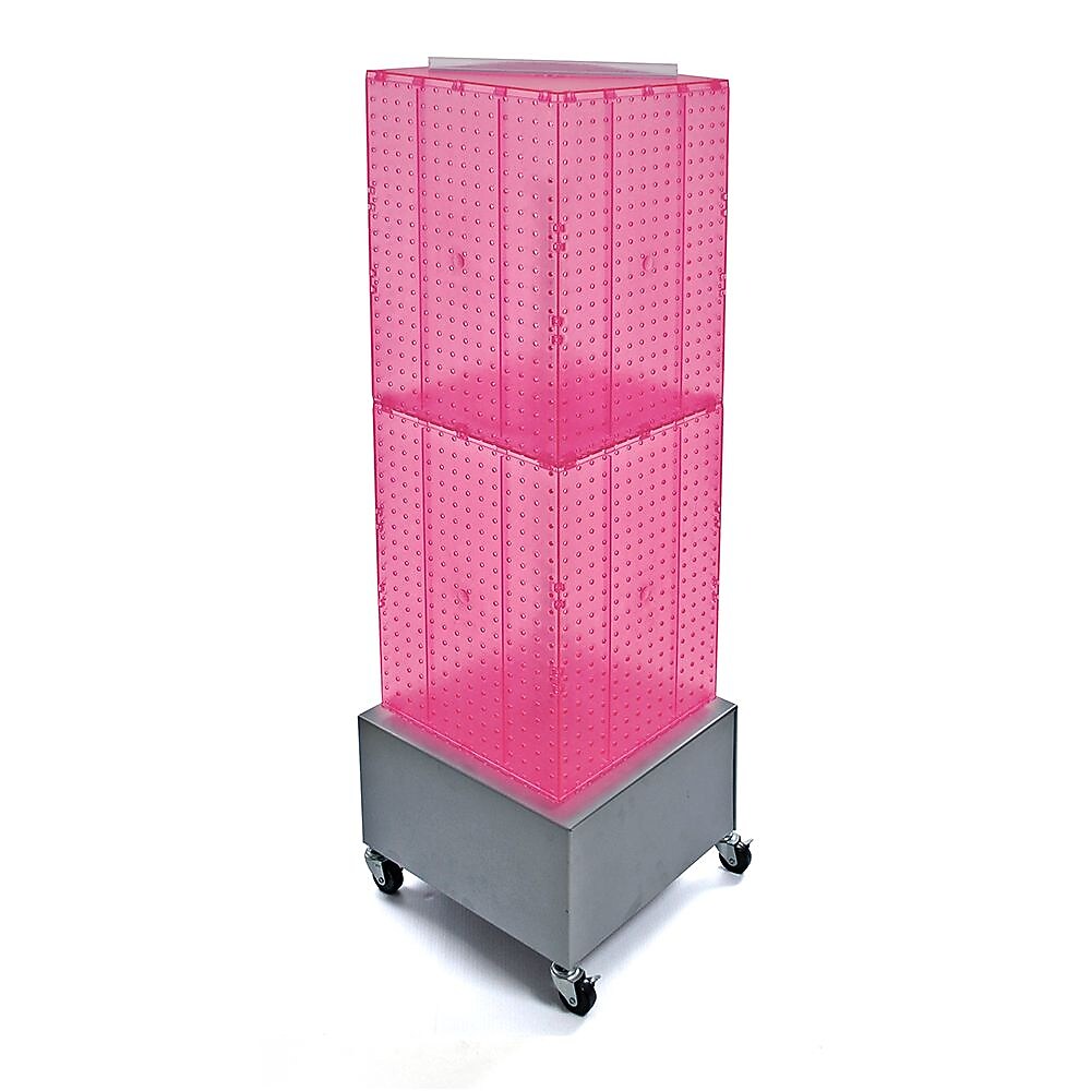 Azar® 40"(H) x 14"(W) x 14"(D) Wheeled 4-Sided Interlocking Pegboard Floor Display, Pink