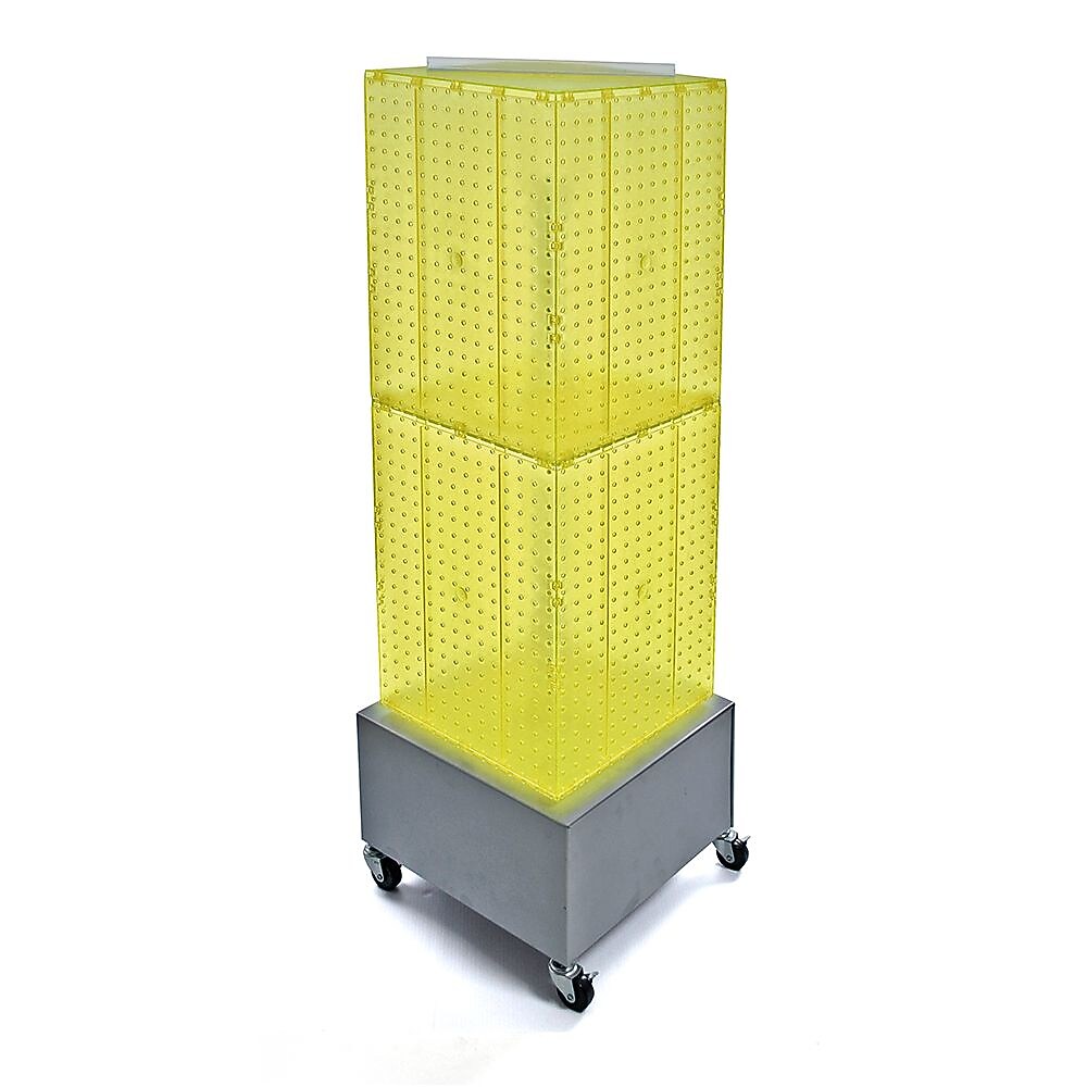 Azar® 40"(H) x 14"(W) x 14"(D) Wheeled 4-Sided Interlocking Pegboard Floor Display, Yellow