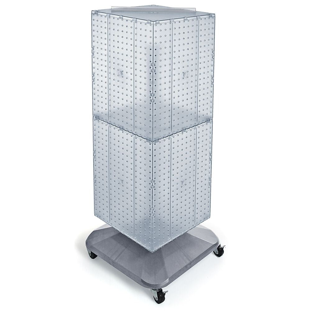 Azar® 40"(H) x 14"(W) x 14"(D) 4-Sided Interlocking Pegboard Floor Display With Wheels, Clear