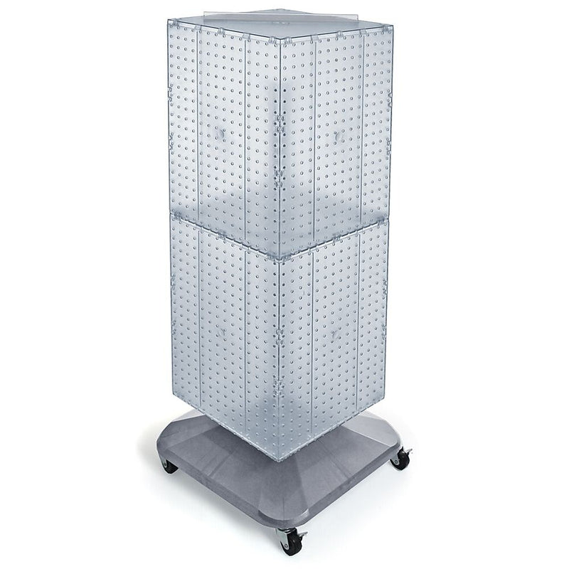 Azar® 40"(H) x 14"(W) x 14"(D) 4-Sided Interlocking Pegboard Floor Display With Wheels, Clear