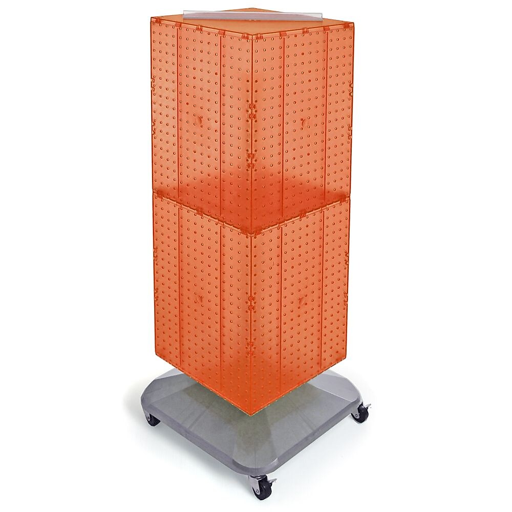 Azar® 40"(H) x 14"(W) x 14"(D) 4-Sided Interlocking Pegboard Floor Display With Wheels, Orange