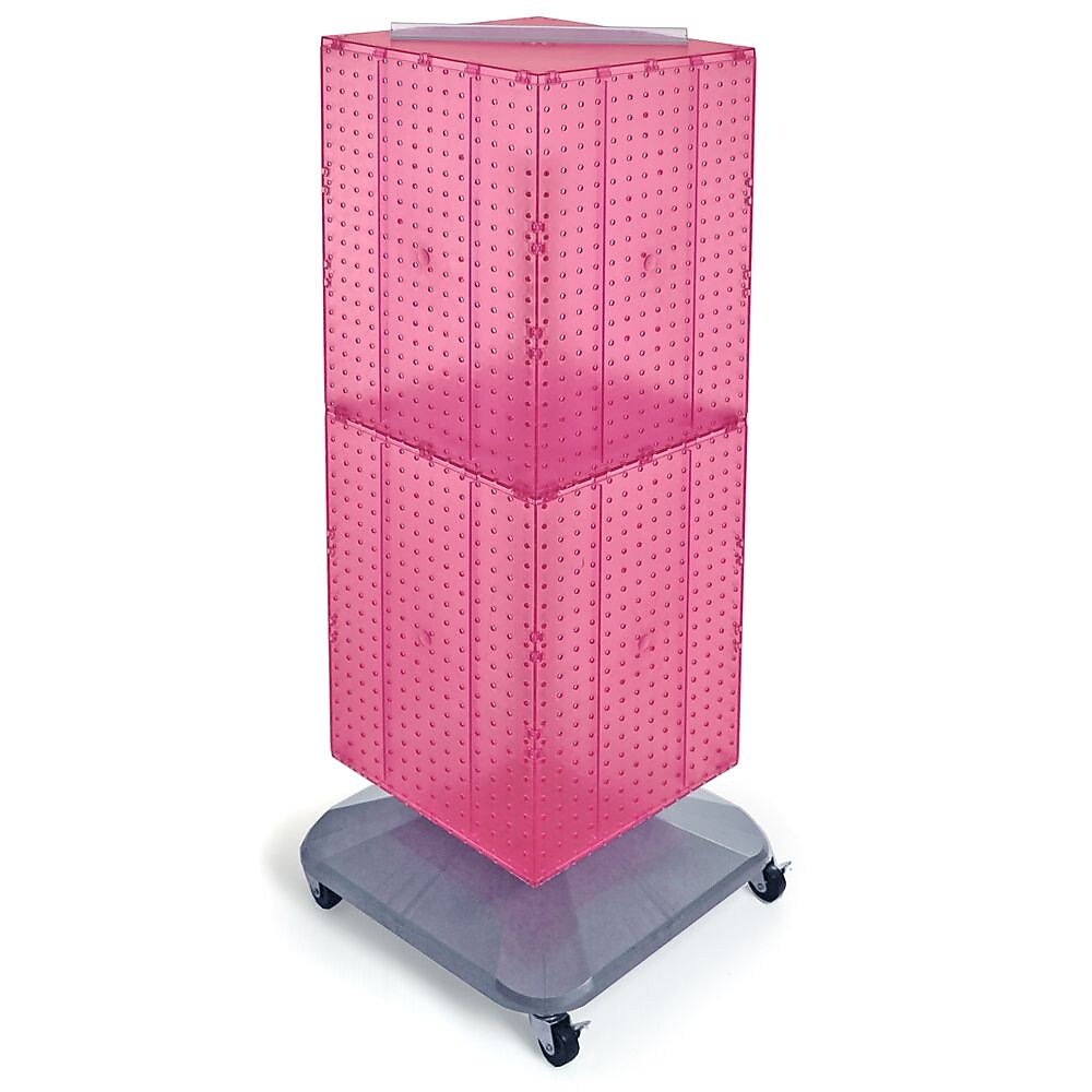 Azar® 40"(H) x 14"(W) x 14"(D) 4-Sided Interlocking Pegboard Floor Display With Wheels, Pink