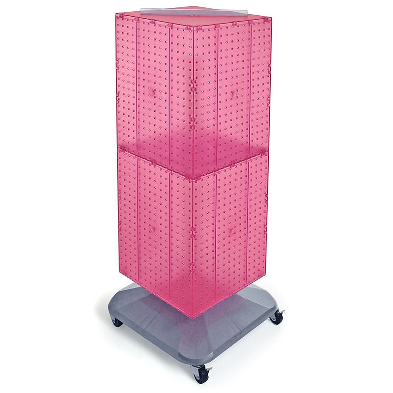 Azar® 40"(H) x 14"(W) x 14"(D) 4-Sided Interlocking Pegboard Floor Display With Wheels, Pink