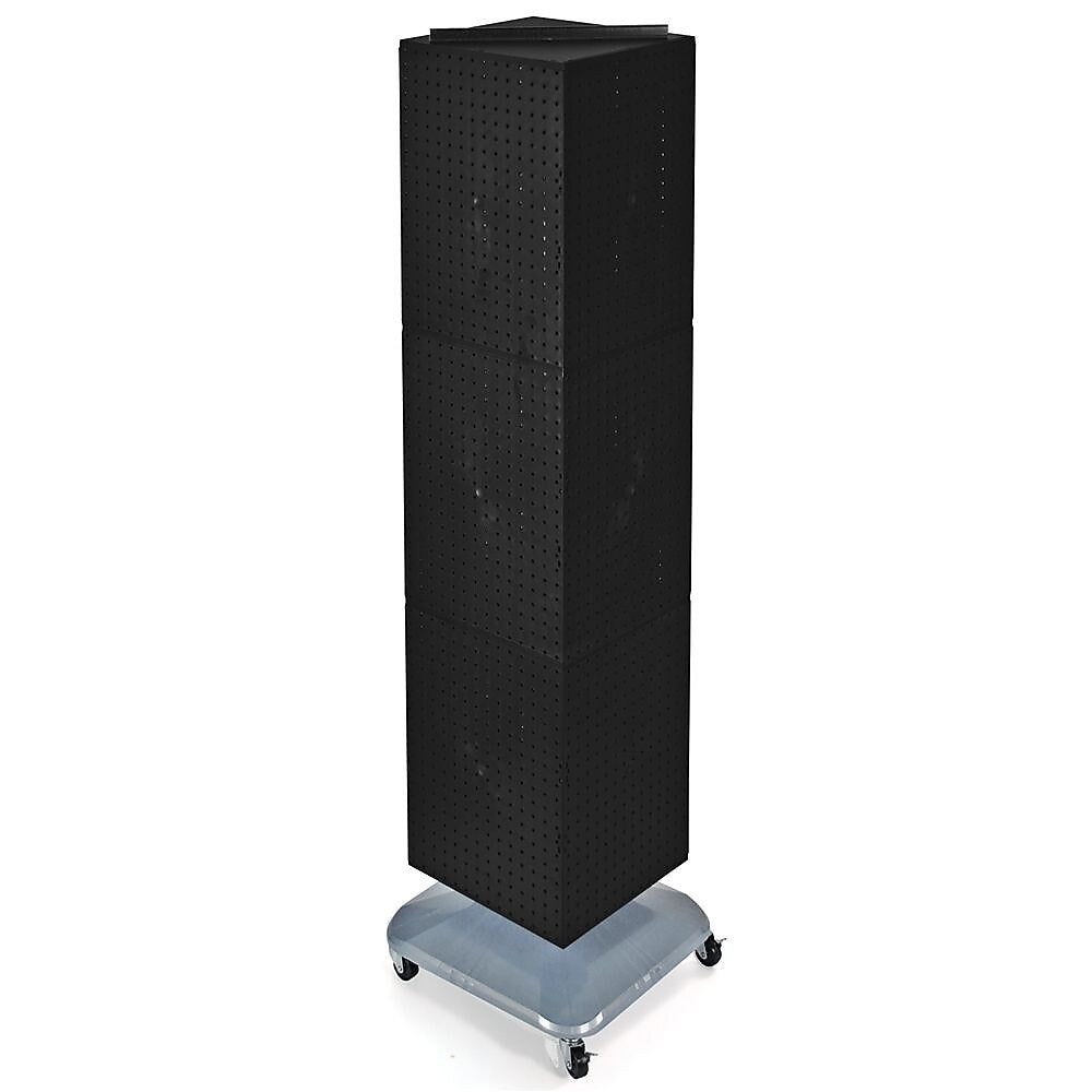 Azar Displays Four-Sided Pegboard Tower Floor Display on Revolving Wheeled Base. Panel Size: 14"W x 60"H, Black (701465-BLK)