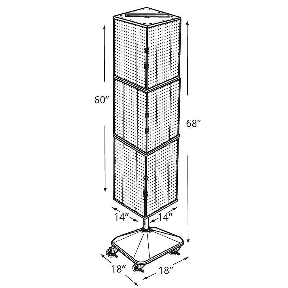 Azar Displays Four-Sided Pegboard Tower Floor Display on Revolving Wheeled Base. Panel Size: 14"W x 60"H, Black (701465-BLK)