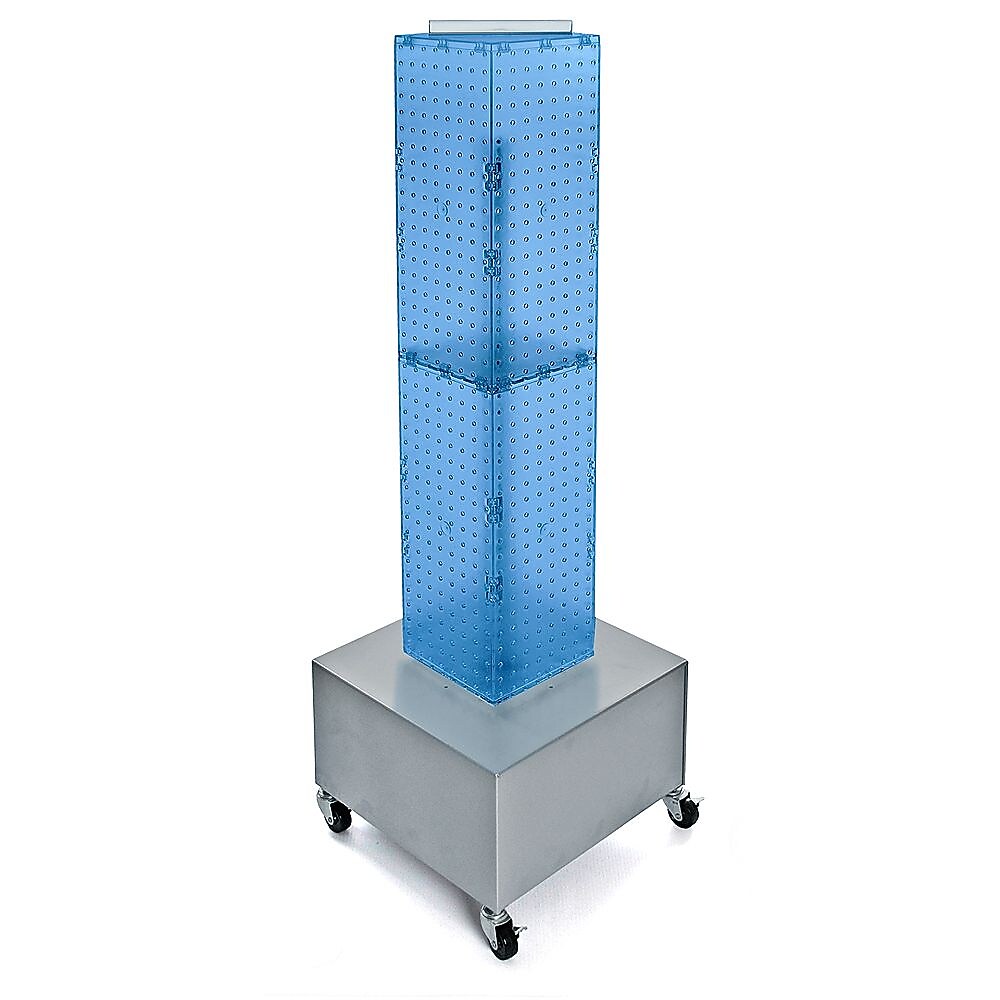 Azar 40" x 8" 4-Sided Interlocking Pegboard Display Tower WithWheels, Blue (703386-BLU)