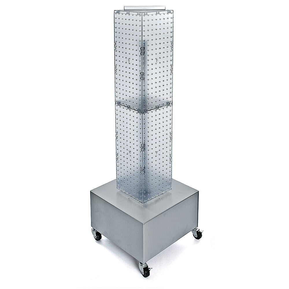 Azar® 40"(H) x 8"(W) x 8"(D) 4-Sided Interlocking Pegboard Display Tower With Wheels, Clear