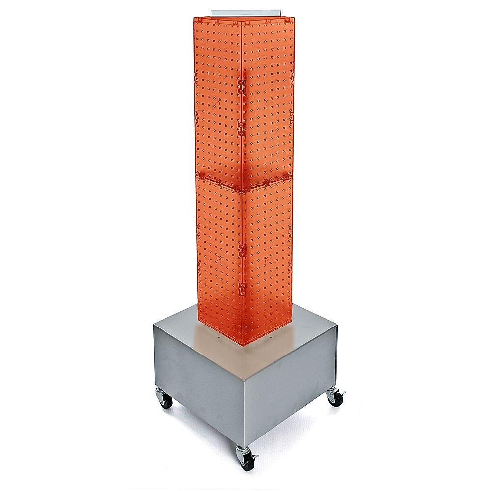Azar® 40"(H) x 8"(W) x 8"(D) 4-Sided Interlocking Pegboard Display Tower With Wheels, Orange