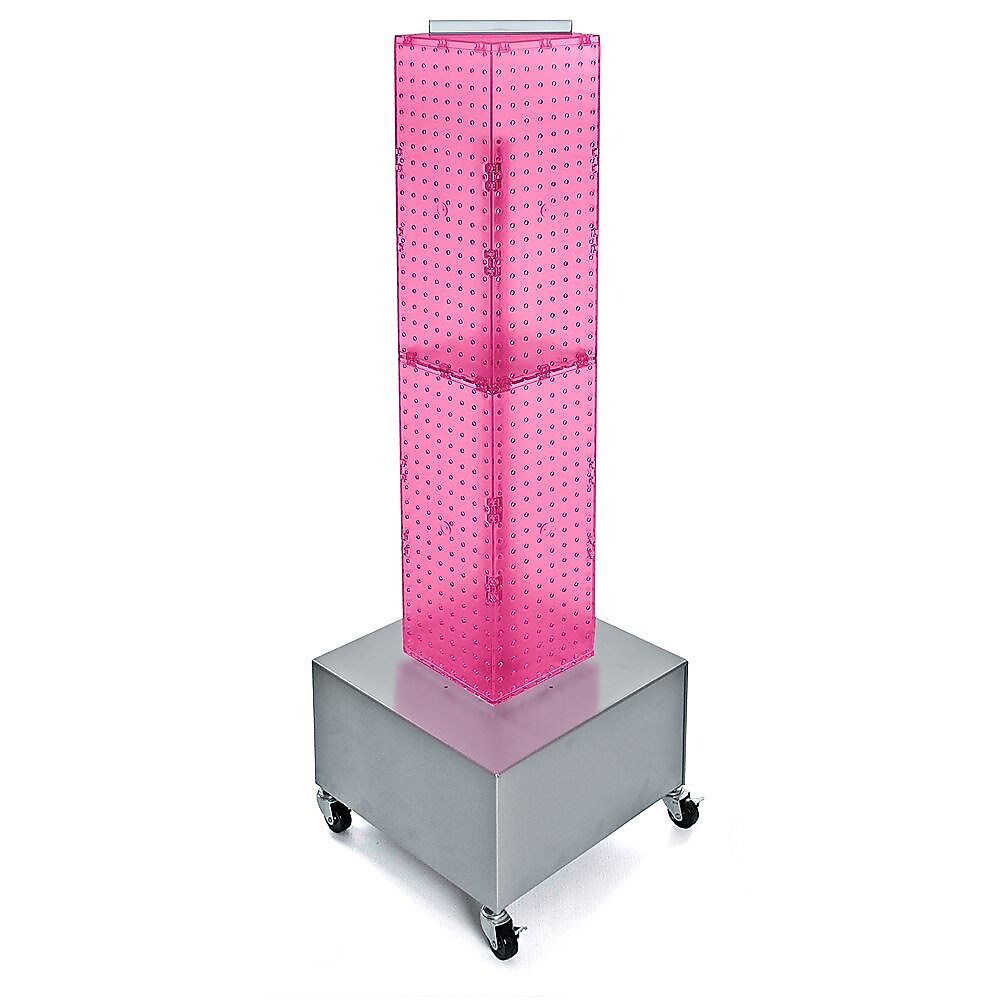 Azar® 40"(H) x 8"(W) x 8"(D) 4-Sided Interlocking Pegboard Display Tower With Wheels, Pink