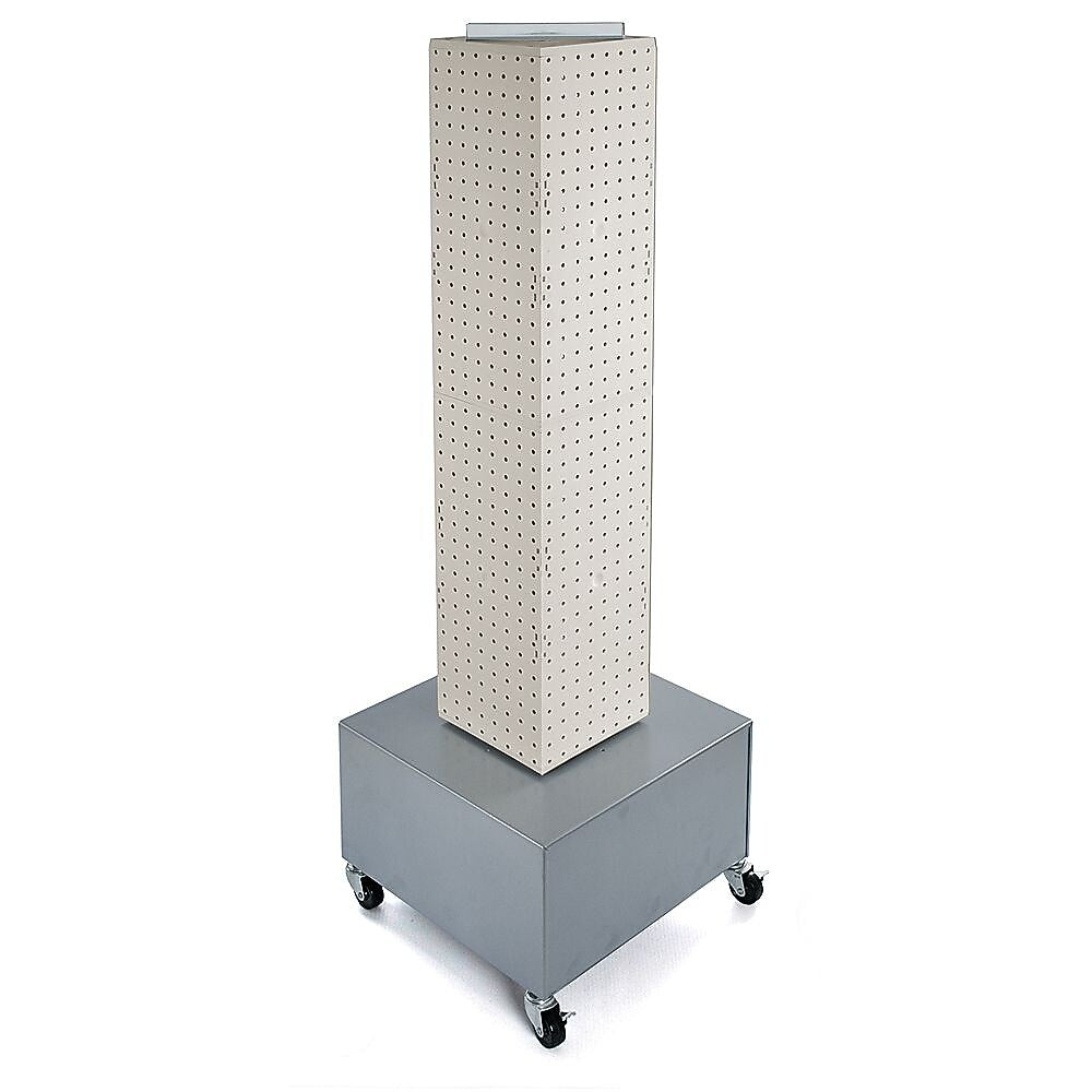 Azar® 40"(H) x 8"(W) x 8"(D) 4-Sided Interlocking Pegboard Display Tower With Wheels, White