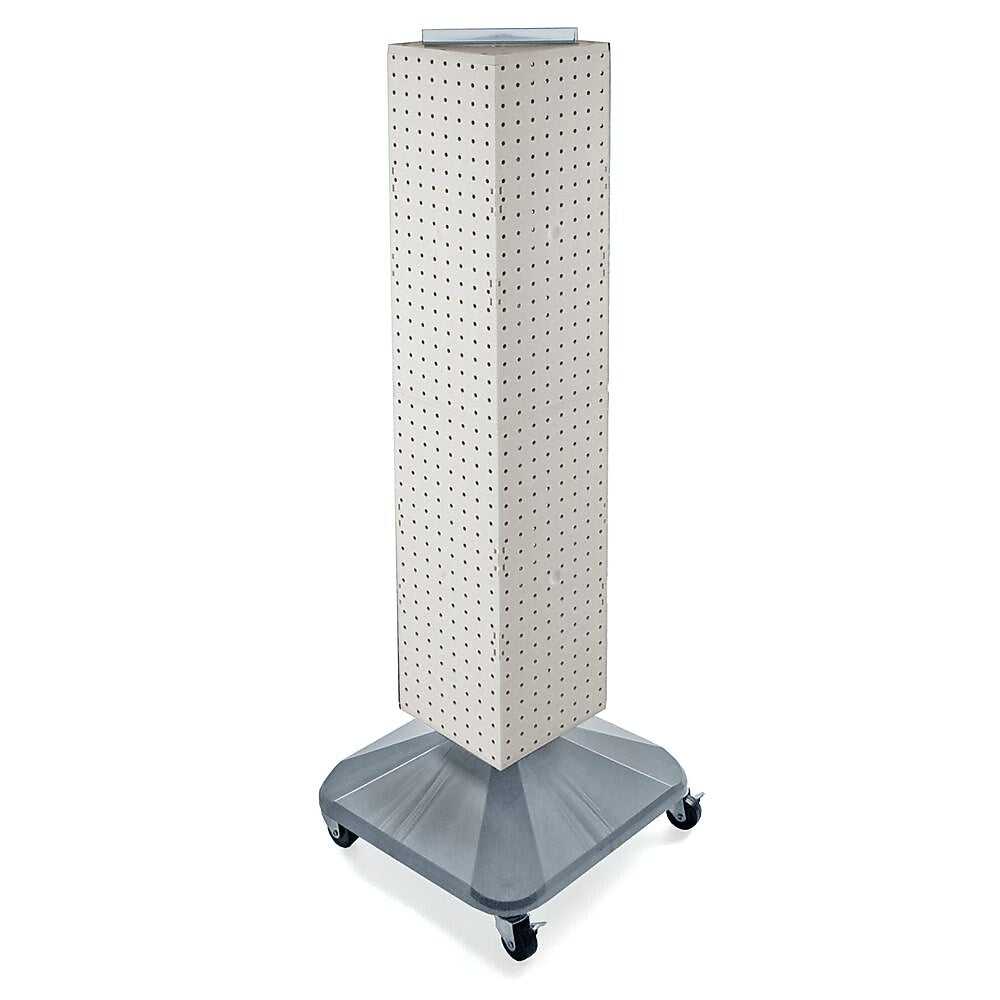 Azar® 40"(H) x 8"(W) x 8"(D) 4-Sided Interlocking Pegboard Display Tower With Square Base, White