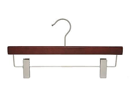 Nahanco 14" Wood Skirt/Slack Hanger With Clips, Mahogany, 100/Pack (21314RC)