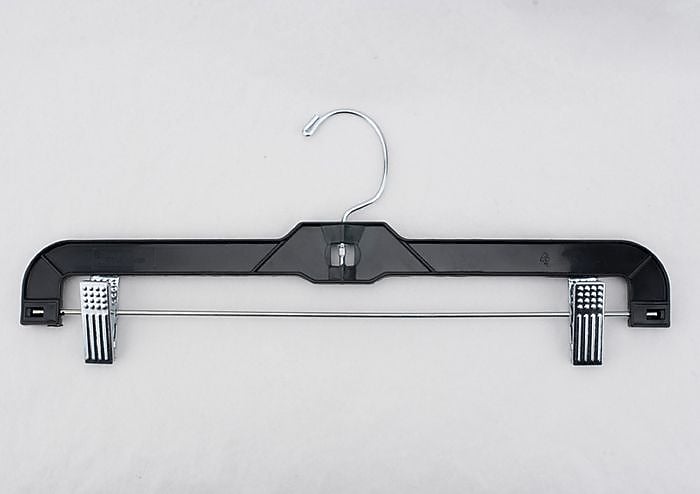 NAHANCO 14" Plastic Heavy Weight Skirt/Slack Hanger With Metal Clips, Black, 100/Pack