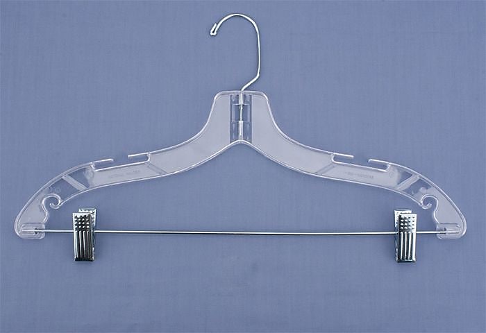 NAHANCO 17" Plastic Heavy Weight Suit Hanger With Metal Clip, Chrome Hook, Clear, 100/Pack (500RC)