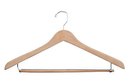 NAHANCO 19" Wood Concave Suit Hanger, Chrome Hook, Natural Waxed, 100/Pack