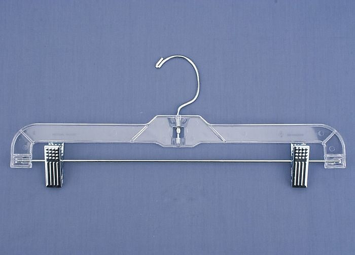NAHANCO 14" Plastic Heavy Weight Skirt/Slack Hanger With Metal Clips, Clear, 100/Pack (600RC)