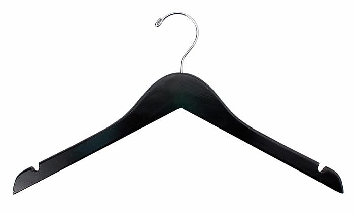 Nahanco 17" Flat Wood Dress Hanger With Notches, Black, 100/Box (8217CHNOBAR)