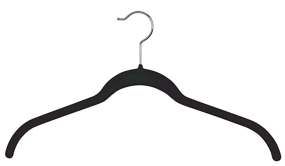 Nahanco 17 3/8" Velvet Slimline Top Hanger, Black, 100/Box (HSL17SB)