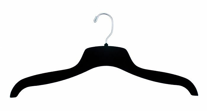 Nahanco 18" Flocked Elegant Top/Sweater Hanger, Black, 12/Pack (FNH229)