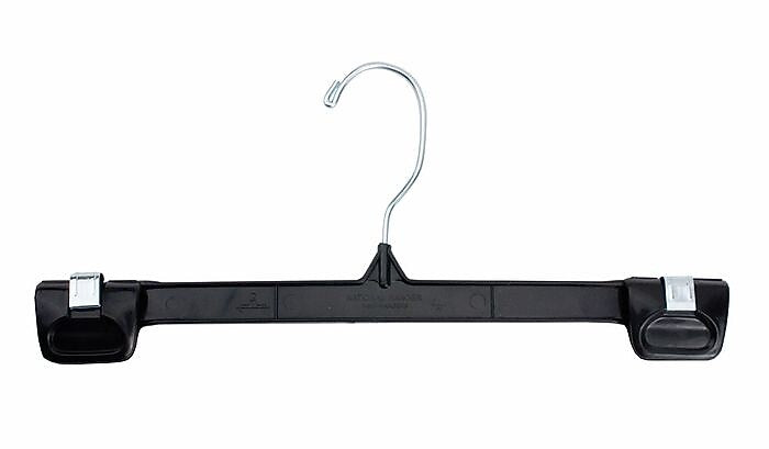 Nahanco 12" Plastic Snap Grip Skirt/Slack Hanger, Chrome Hook, Black, 200/Pack (2686-12)