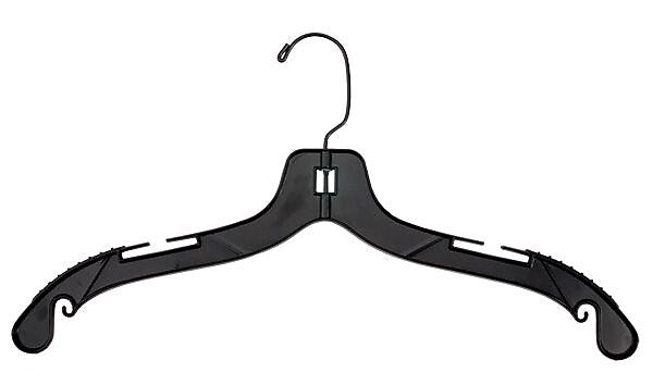 Nahanco 17" Plastic Middle Heavy Weight Top Hanger, Black, 100/Carton (2505BHMG)