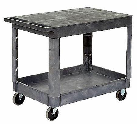 Nahanco 2-Shelf Plastic/Poly Mobile Utility Cart with Lockable Wheels, Gray (RUB452500)