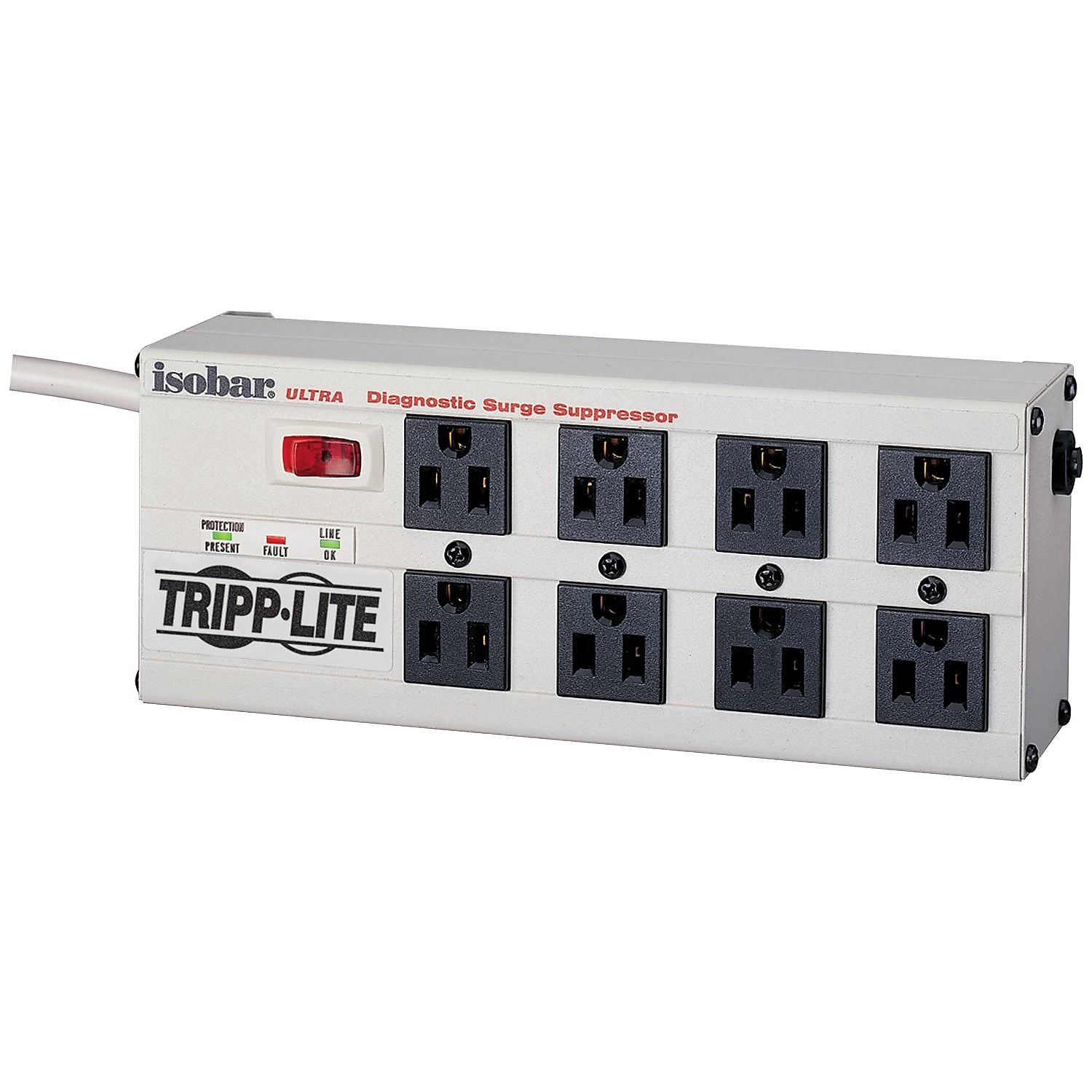Tripp Lite 8-Outlet Surge Protector, 3840 Joules, 12' Cord, Gray/Black (TRPISOBAR8ULT)