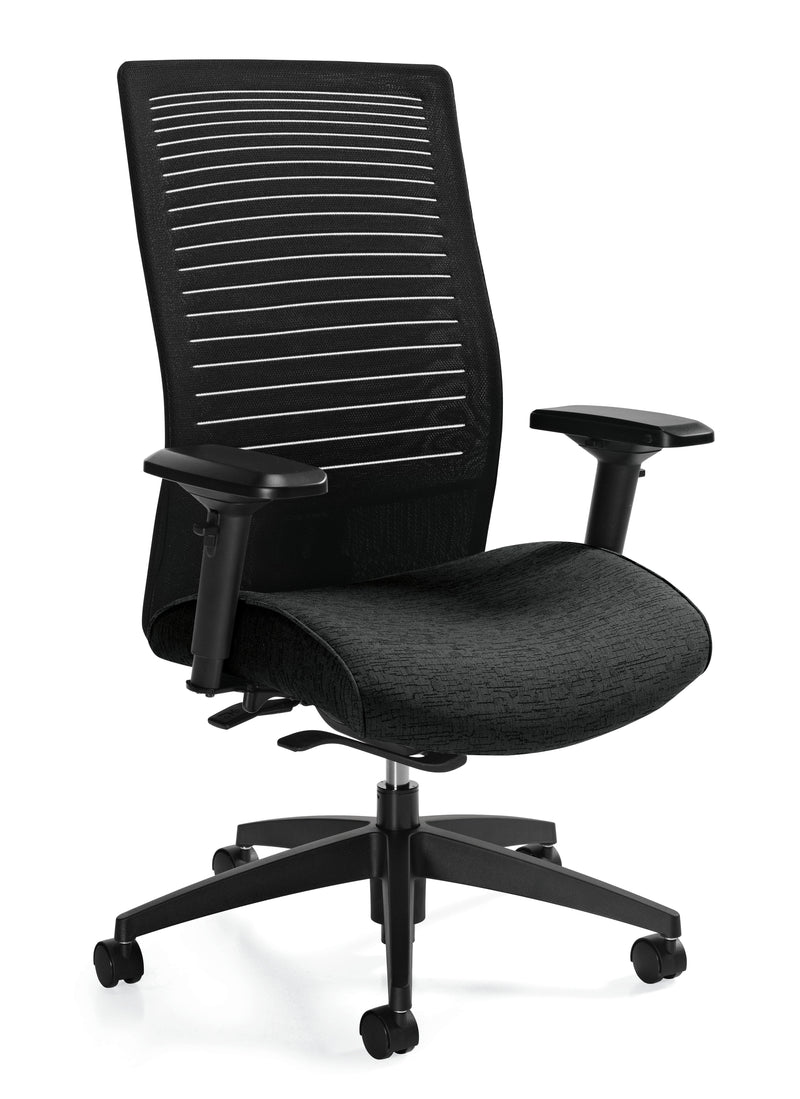 Global Loover Quilt Fabric Mesh High Back Weight Sensing Synchro Tilter Chair, Black