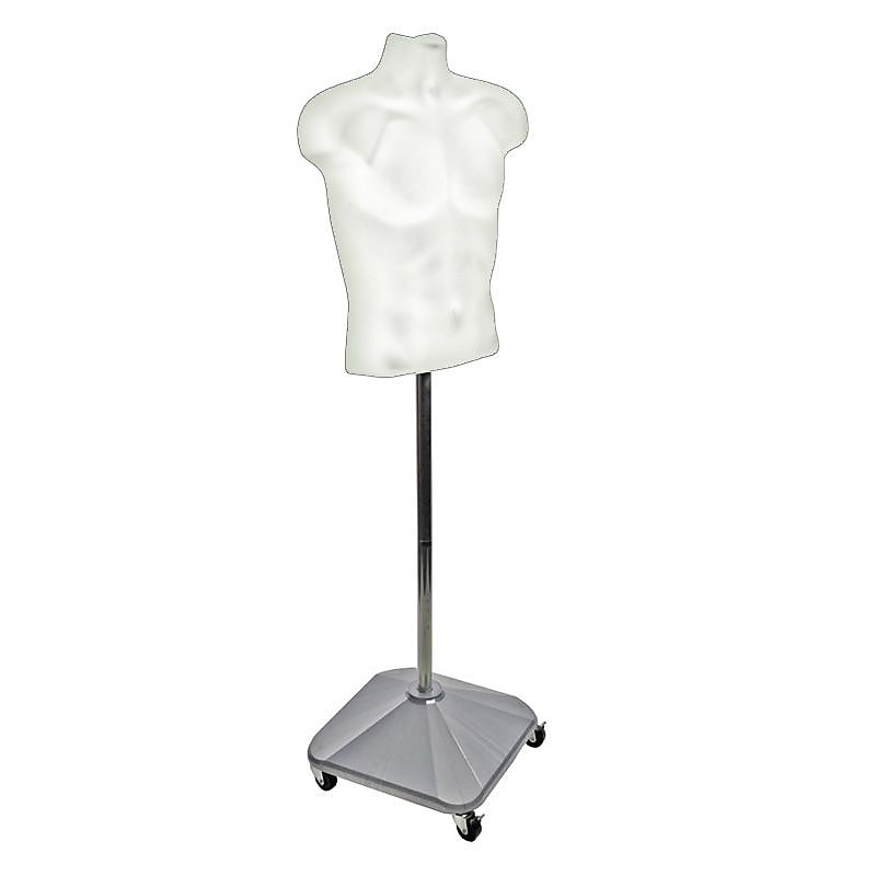 Azar Displays White Plastic Male Bust on Wheeled Plastic Base (900500-WHT)