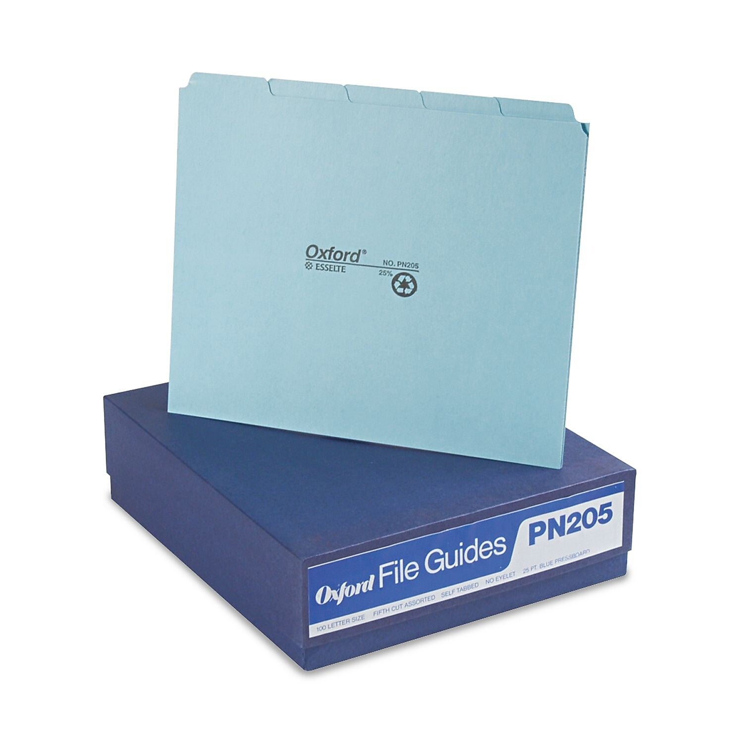 Pendaflex Heavy Duty File Guide, Blank Index, 1/5 Cut Tab, Letter Size, Blue, 100/Box (PFX PN205)