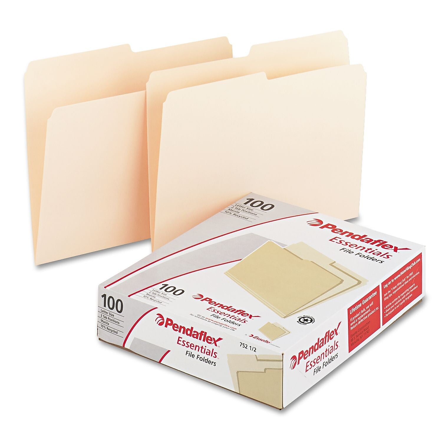 Pendaflex Recycled File Folder, 2/5-Cut Tab, Assorted, Letter Size, Manila, 100/Box (752 1/2)