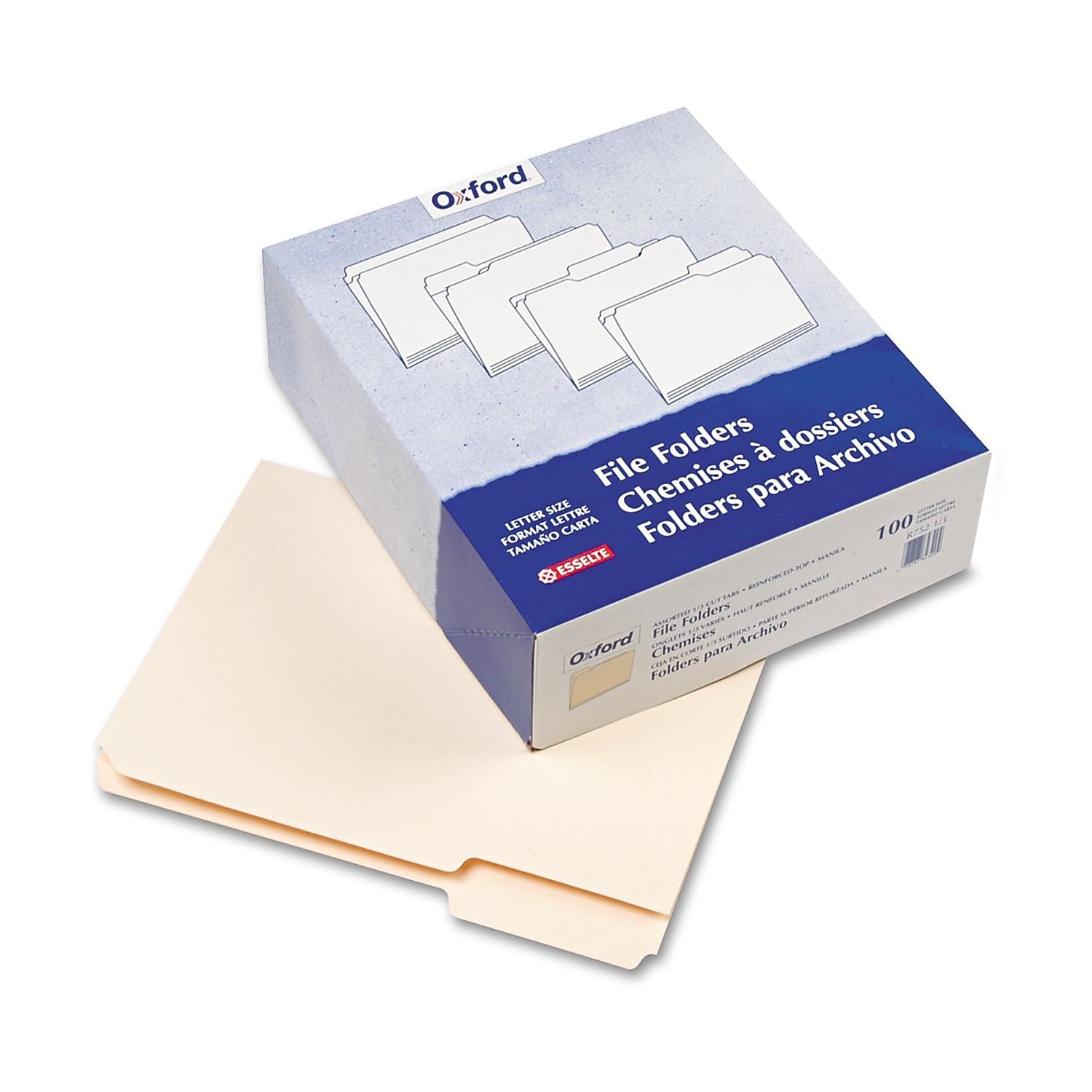 Pendaflex Recycled File Folder, 1/3-Cut Tab, Assorted, Letter Size, Manila, 100/Box (R752 1/3)