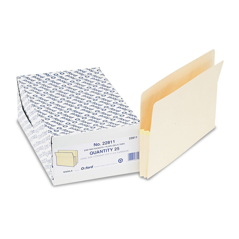 Pendaflex Reinforced File Pocket, 1 3/4" Expansion, Legal Size, Manila, 25/Box (22811)