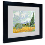Trademark Fine Art Vincent van Gogh 'Wheatfield with Cypresses 1889' Matted Fr Black Frame 11x14 In