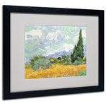 Trademark Fine Art Vincent van Gogh 'Wheatfield with Cypresses 1889' Matted Fr Black Frame 16x20 In