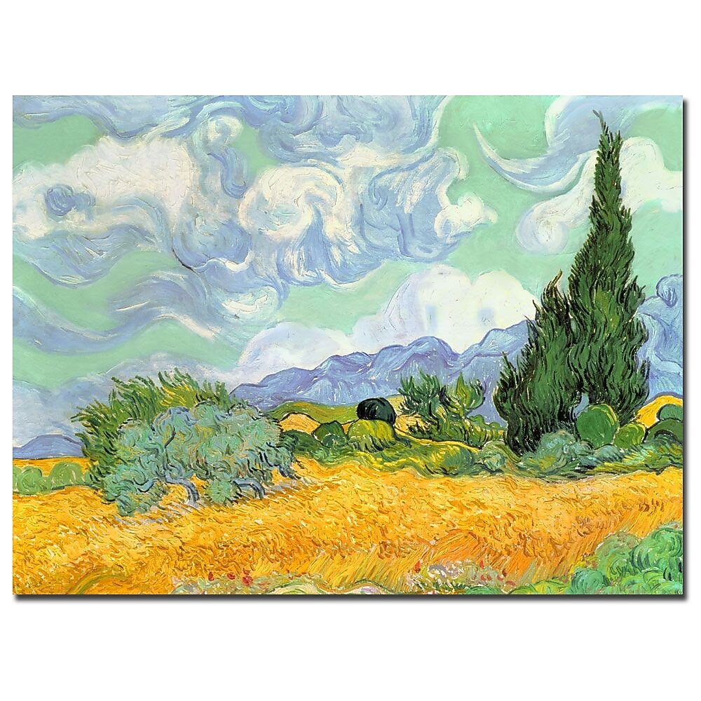 Trademark Fine Art Vincent van Gogh 'Wheatfield with Cypresses' Canvas Art 18x24 Inches
