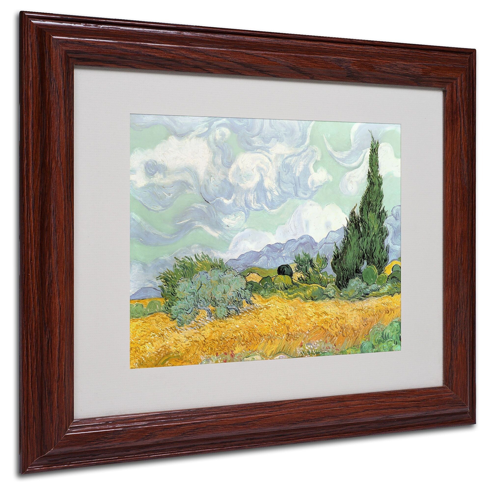 Vincent van Gogh 'Wheatfield with Cypresses 1889' Matted Fr - 11x14 Inches - Wood Frame