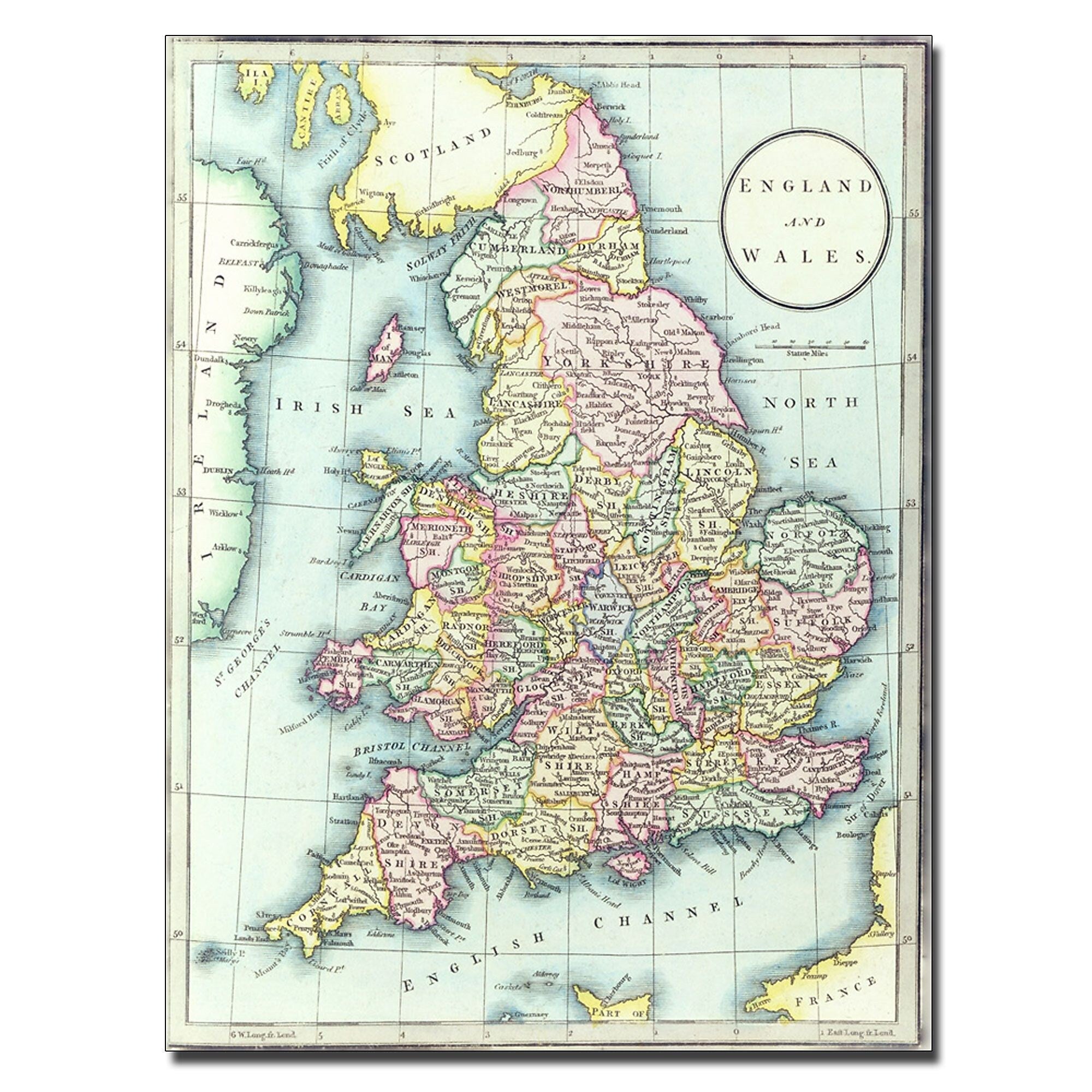Trademark Fine Art R.H. Laurie 'Map of England & Wales 1852' Canvas Art 14x19 Inches
