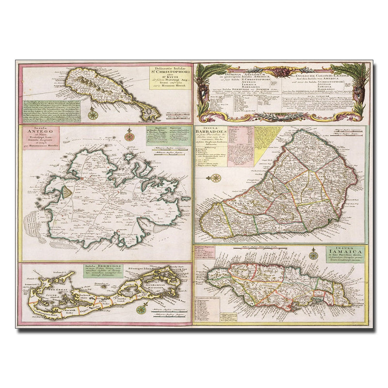 Trademark Fine Art Map of English Colonies in the Caribbean 1750' Canvas Art 14x19 Inches