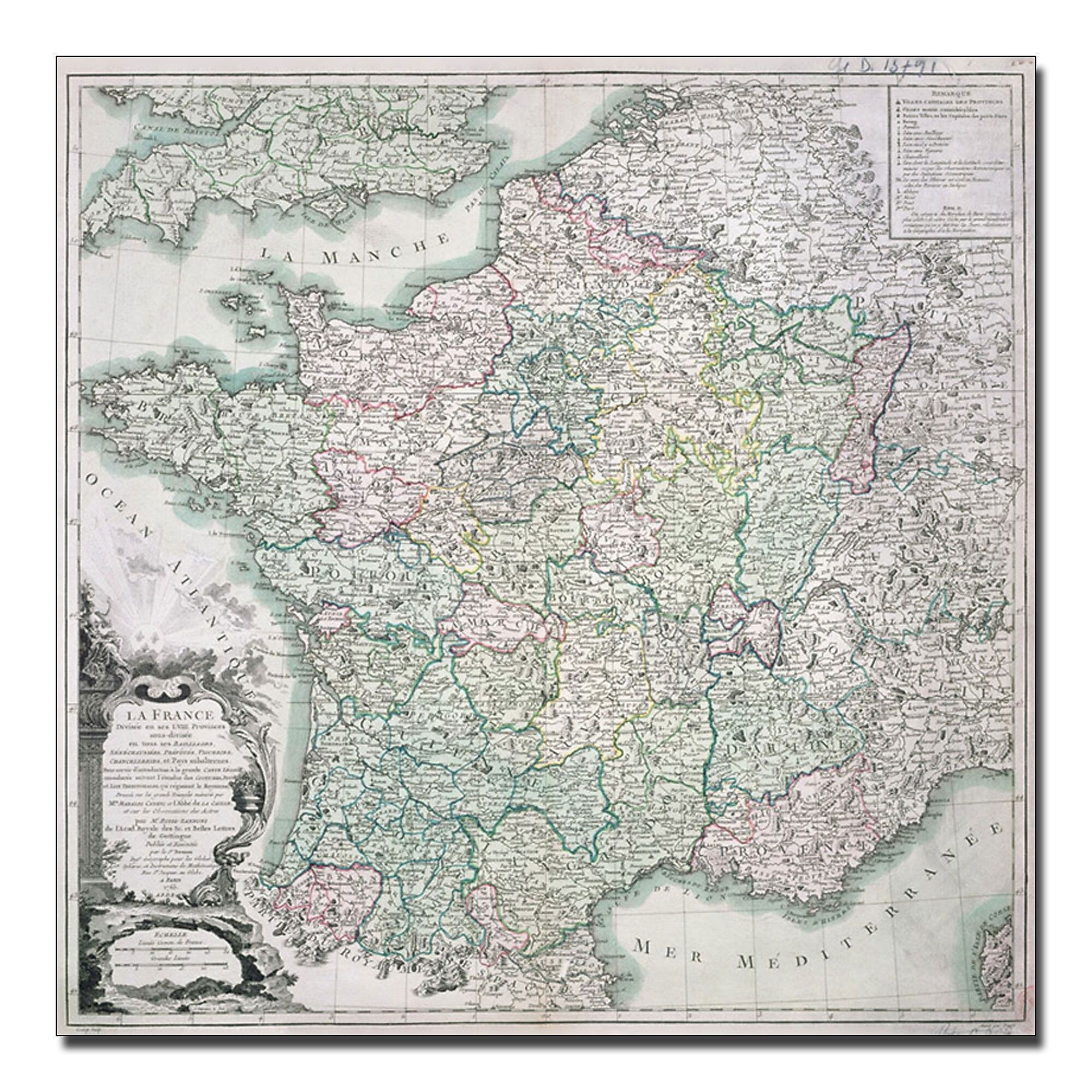 Trademark Fine Art Louis Charles Desons 'Map of France 1765' Canvas Art 14x14 Inches